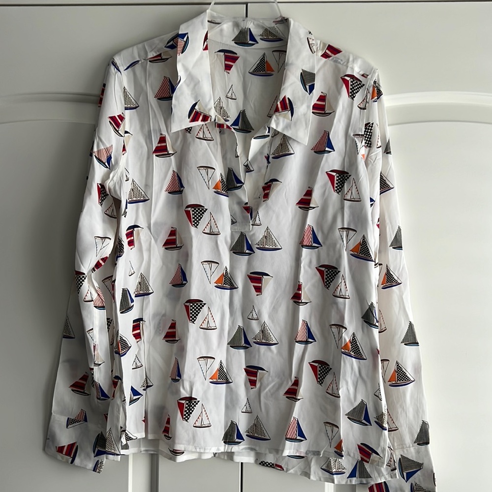 EQUIPMENT FEMME Nautical Sailboat Print 100% Silk